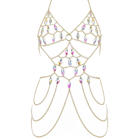 Rhinestone Body Chain Jewelry for Women - Metal Boho Backless Bikini - Picture 3 of 5